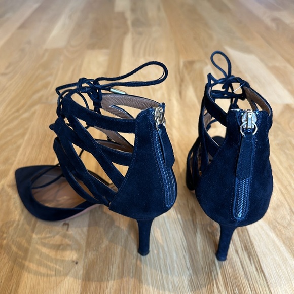 AQUAZZURA FIRENZE "Belgravia" 3" Pumps Lace Up Black Suede  Size 37.5 US7 - Picture 6 of 7